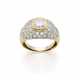 Round ct. 1.70 circa diamond bi-coloured gold ring accented with smaller diamonds, in all ct. 3.70 circa, g 9.59 circa size 16/56. - фото 1