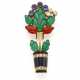 CARTIER | "Giardinetto" yellow gold brooch with sculpted green chalcedony and carnelian leaves, onyx vase and cabochon sapphire and diamond flowers, g 8.96 circa, length cm 4.40 circa. Signed Cartier, French assay and goldsmith marks, Italian hallma - фото 1