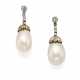 Natural saltwater pearl, diamond and white gold pendant earrings, mm 9.73-11.04 x 15.00 and mm 9.95-10.16 x 14.45 circa pearls, g 8.72 circa, length cm 3.10 circa. Cased by Cusi | | Appended gemmological report CISGEM n. 26629 18/12/2023, Milano - photo 1