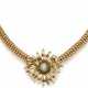 Yellow gold tubogas necklace accented with cm 3.40 circa floral centerpiece with round ct. 0.45 circa diamond, g 59.78 circa, length cm 42.5 circa. (slight defects and modifications) - photo 1