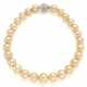 Graduated gold pearl necklace accented with pavé diamond and white gold bead shaped clasp, diamonds in all ct. 3.10 circa, mm 12.15 to mm 15.90 circa pearls, g 101.69 circa, length cm 38 circa. - photo 1