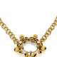 Yellow hammered gold chain holding an oval centerpiece accented with diamonds and hollow grooved beads, diamonds in all ct. 1.70 circa, g 69.85 circa, length cm 44 circa. (slight defects) - Foto 1
