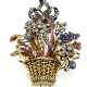 Diamond, ruby, sapphire, yellow gold and silver flower vase shaped brooch accented with other partly synthetic gems, g 57.21 circa, length cm 7.50 circa. With case (slight defects) - photo 1