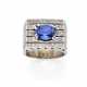 Oval ct. 2.50 circa sapphire and huit huit diamond white gold band ring, diamonds in all ct. 0.60 circa, g 14.49 circa size 14/54. - фото 1
