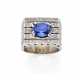 Oval ct. 2.50 circa sapphire and huit huit diamond white gold band ring, diamonds in all ct. 0.60 circa, g 14.49 circa size 14/54. - Foto 1