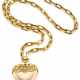 Yellow gold chain necklace holding a diamond and partly chiseled heart shaped pendant, white gold details, g 194.42 circa, length cm 82.3 circa. - Foto 1