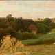 Ruths, Valentin (1825-1905) "Heuhocken (Landschaft bei Tesperhude)", Öl/Leinwand auf Holz aufgezogen, verso Nachlassstempel, vergoldete Berliner Leiste (kleine Defekte), 19,8x34,2cm (m.R. 25x39cm), min. Alterss… - photo 1