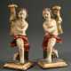 Paar kleine Leuchter-Engel in barocker Façon, Holz geschnitzt und bemalt, Südtirol oder Norditalien 19.Jh., H. 12cm, Farbverluste - Foto 1