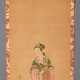 Japanisches Rollbild "Seiobo, die Königinmutter des Westens wartet auf eine Nachricht", Ukiyo-e Malerei, farbige Tusche auf Seide, mit Inschrift, Siegel, Brokatmontierung und Holzknäufen, 19.Jh., 102x44cm/173x4… - фото 1