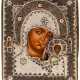 RUSSIAN EMBROIDERED PEARL OKLAD ICON SHOWING THE MOTHER OF GOD KAZANSKAYA - photo 1