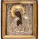 RUSSIAN SILVERED OKLAD ICON IN KIOT SHOWING THE MOURNING MOTHER OF GOD - фото 1