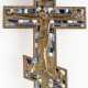 RUSSIAN METAL BENEDICTION CROSS SHOWING THE CRUCIFIXION OF CHRIST - photo 1