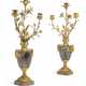 A PAIR OF RESTAURATION ORMOLU-MOUNTED ROSSO LEVANTO AND PINK GRANITE THREE-BRANCH CANDELABRA - фото 1