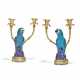 A PAIR OF LOUIS XVI ORMOLU-MOUNTED CHINESE EXPORT TURQUOISE AND AUBERGINE MODELS OF PARROTS - фото 1