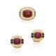 NO RESERVE - SET OF RUBY, SAPPHIRE AND DIAMOND RING AND CUFFLINK - Foto 1