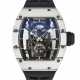 RICHARD MILLE. AN EXTREMELY RARE AND HIGHLY ATTRACTIVE LIGHTWEIGHT LIMITED EDITION WHITE QUARTZ CARBON TPT&#174; SKELETONIZED TOURBILLON WRISTWATCH WITH DIAMOND-SET SKULL - Foto 1