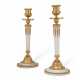 A PAIR OF LOUIS XVI ORMOLU AND WHITE MARBLE CANDLESTICKS - фото 1