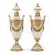 A PAIR OF FRENCH ORMOLU-MOUNTED WHITE MARBLE TWIN-HANDLED URNS - фото 1