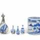 A SILVER-MOUNTED BLUE AND WHITE VASE, THREE BLUE AND WHITE MINIATURE VASES AND A BLUE AND WHITE BOX AND COVER - Foto 1