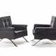 Pair of armchairs model "875". Produced by Cassina, Meda, 1960. Chromed steel frame, black leatherette upholstery. (81.5x77x89 cm.) (slight defects) - photo 1