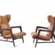 (Attributed) | Pair of armchairs. Execution by Casa e Giardino, Milan, 1930s. Painted walnut wood and leather upholstery, tilt mechanism. "Casa e giardino" engraved on the forward traverse. (66x93.5x83 cm.) | | Accompanied by the expertise from Gi - photo 1