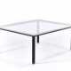 Coffe table of the series "T10 Fasce Cromate". Produced by Azucena, Milan, 1957. Black lacquered metal frame, chromed feet, chromed metal perimeter. (120x51x100 cm.) (slight defects) - photo 1