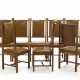 Eight high-backed chairs designed for the dining room. How, 1970s. Solid wood, seat and back upholstered in brown leather. (46x110.5x50 cm.) (slight defects) | | Provenance | Private collection, Como - Foto 1