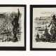 Two black ink drawings on paper glued on cardboard depicting statues and views of religious buildings. Venice, second half 20th century. Signed on the bottom right. (cm 21x15 e 20.5x16) (slight defects) - фото 1