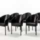 Six chairs model "Costes". Produced by Driade,, 1984. Black painted tubular steel frame, black lacquered plywood shell. Seat with polyurethane foam padding and fixed leather upholstery. (47.5x79.5x56.5 cm.) (slight defects) - Foto 1