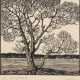 Linoldruck "Baum in weiter Landschaft", unleserl. signiert u.r., in der Platte monogr,. "T", 15x16 cm, Rahmen - photo 1