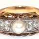 Art-Deco-Perl-Ring, 585er GG/ WG, quaderförmiger WG-Ringkopf ausgefaßt mit 6 Diamanten und mittiger Perle, Ges.-Gew. 6,6 g, RG 58 - фото 1