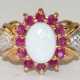 Ring, 925er Silber, vergoldet, echter Opal, Rubine und 2 kleine Diamanten, in rhodinierter Fassung, RG 52, Innendurchmesser 16,5 mm - фото 1