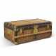 A BEIGE & BROWN STRIPED CANVAS CABIN 90 TRUNK WITH BRASS HARDWARE - Foto 1