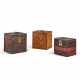 A GROUP OF THREE NATURAL LEATHER COWHIDE LEATHER HAT BOXES WITH BRASS HARDWARE - Foto 1