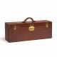 A SHINY BROWN POROSUS CROCODILE TOILETRY KIT TRUNK WITH BRASS HARDWARE - photo 1