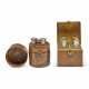 A GROUP OF TWO: A NATURAL COWHIDE LEATHER & PÉCARI LEATHER PERFUME BOTTLE HOLDERS WITH BRASS HARDWARE - photo 1