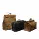 A GROUP OF THREE: A NATURAL COWHIDE LEATHER & JUTE CANVAS STEAMER BAG, A BLACK GRAINED LEATHER BAG AND A NATURAL GRAINED LEATHER "NEVER FULL" OVERNIGHT BAG WITH BRASS HARDWARE - фото 1