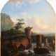"Romantische Flußlandschaft mit Personenstaffage", vermutlich England um 1800, Öl/ Holz, unsign., 42x33,5 cm, ungerahmt - photo 1