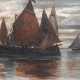 "Segelschiffe auf ruhiger See", Öl/ Mp., unsign., Farbverluste im unteren Bereich und an den Rändern, 16x26,5 cm, Rahmen - фото 1