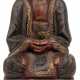 Buddha auf Thron sitzend, um 1970, Holz farbig gefaßt, min. Gebrauchspuren, H. 46 cm - Foto 1