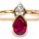 Ring, 585er GG, besetzt mit kleinem Brillanten und synthetischem Rubin mit Tropfenschliff, ges. 2,04 g, RG 54 - фото 1