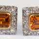 Paar Ohrstecker, GG/WG 750, ca. 5,3 g, Citrine ca. 2,10 ct. (ca. 8 x 6 mm), Brillanten ca. 0,53 ct. - Foto 1