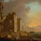 MANGLARD, Adrien zugeschrieben: Barockgemälde belebte Hafenszene mit Ruinen. - Foto 1