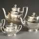 4 Teile Kaffee-Tee-Service mit Rillendekor im Queen Ann Stil und eckigen Handhaben, Silber 925, 1718g, H. 10,8-22,5cm - фото 1