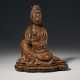 A RARE GOLD-WIRE INLAID CARVED BAMBOO SEATED FIGURE OF GUANYIN - фото 1