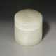 A SMALL PALE GREENISH-WHITE JADE CYLINDRICAL BOX AND COVER - фото 1