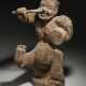 A LARGE PAINTED GREY POTTERY FIGURE OF A DRUMMER - photo 1