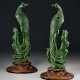 A PAIR OF LARGE GREEN JADE CARVINGS OF PHOENIXES - фото 1