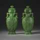 A PAIR OF LARGE SPINACH-GREEN JADE VASES AND COVERS - photo 1