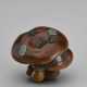 A CARVED WOOD AND METAL-INLAID NETSUKE OF MUSHROOMS - фото 1